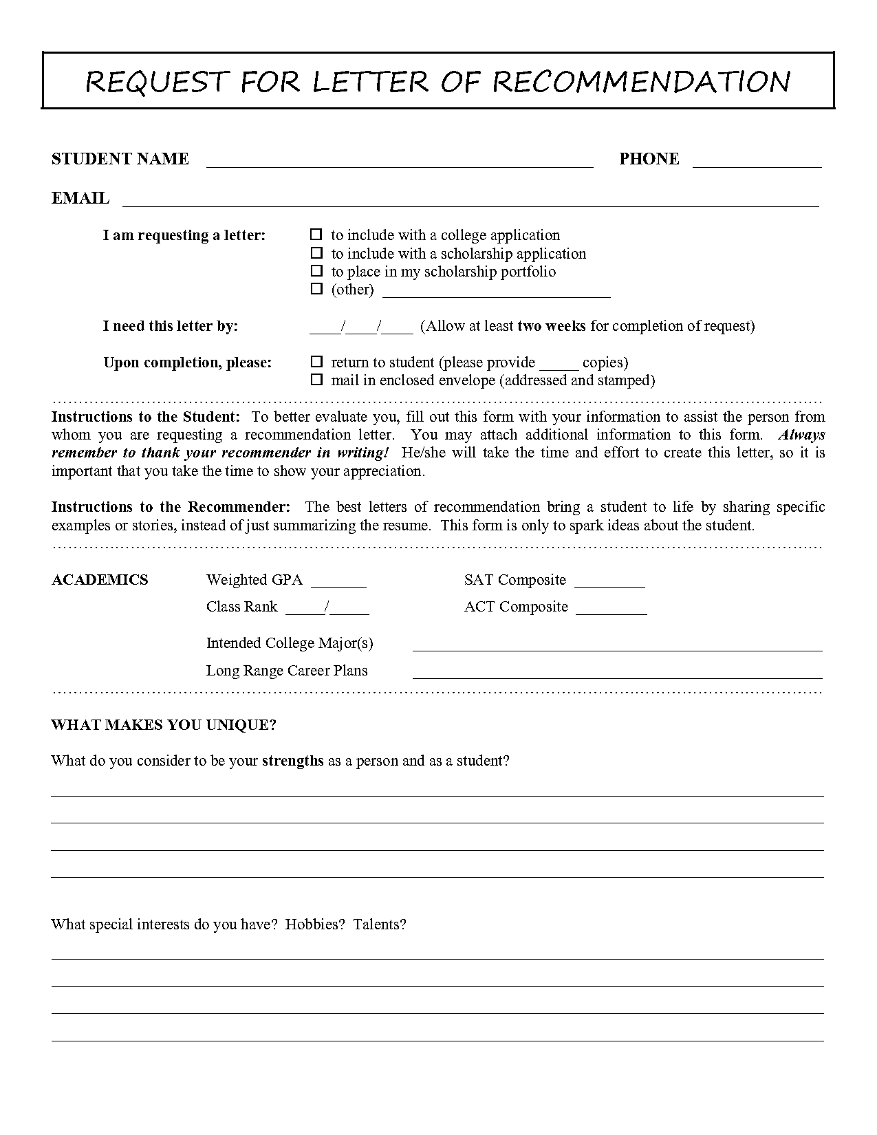 requesting a letter of recommendation example