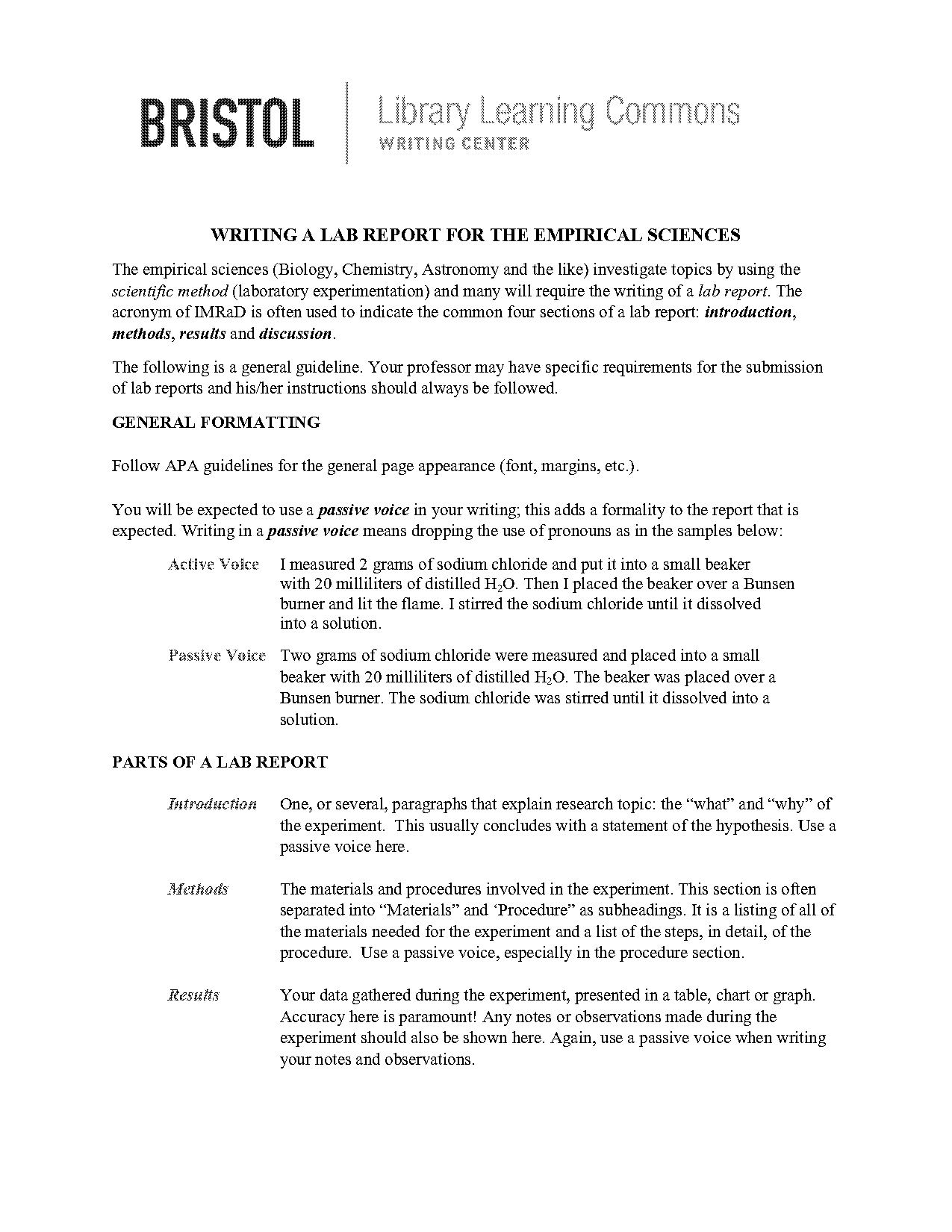 how to explain procedure in a lab report