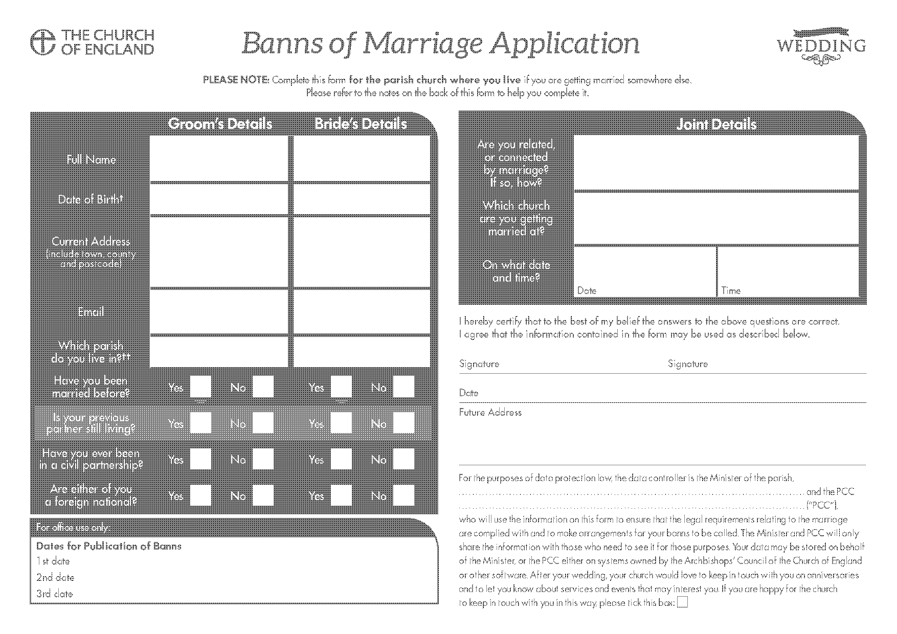 banns of marriage application form help