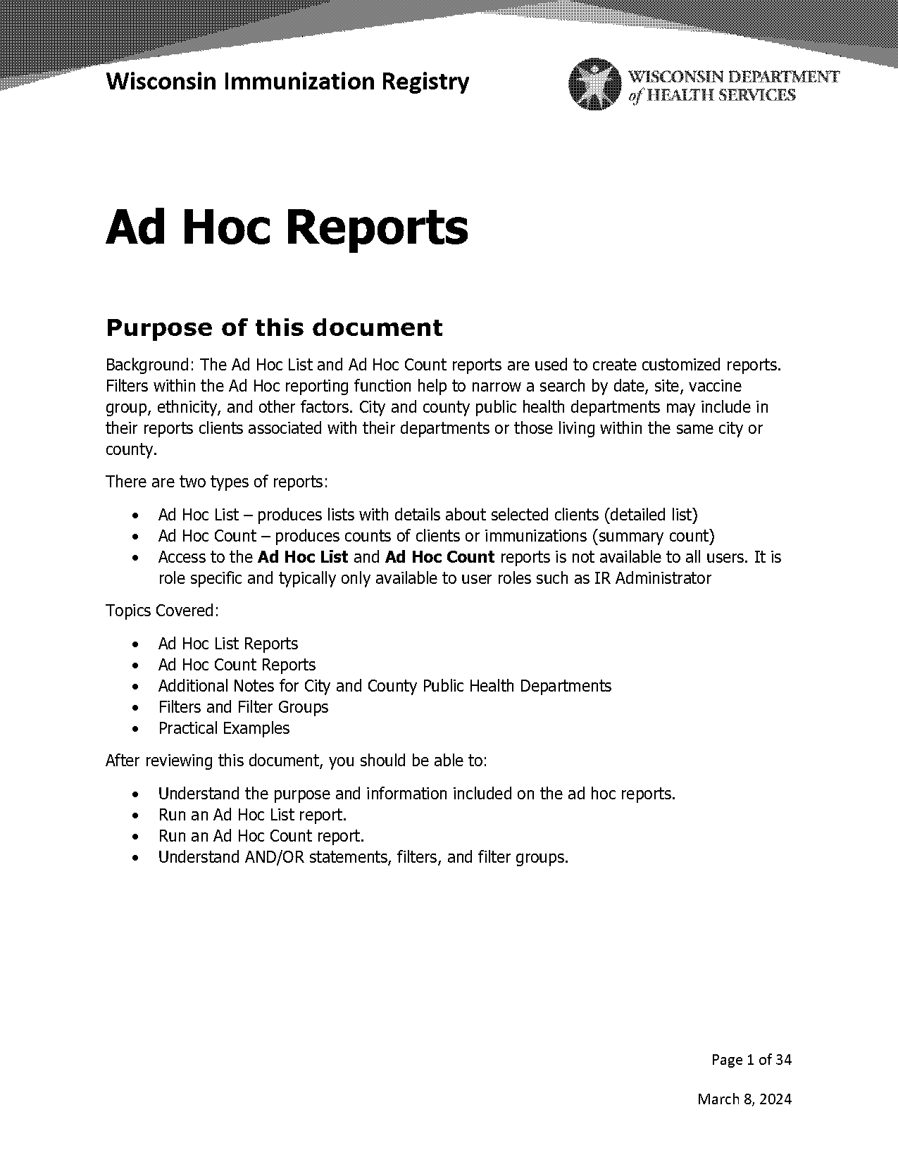 documenting ad hoc reporting requirements