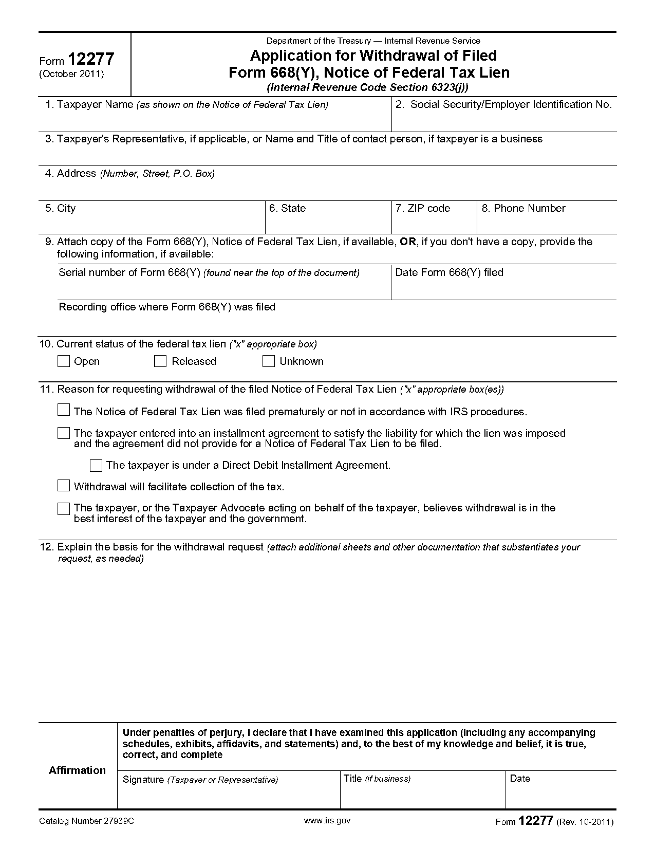 notice of withdrawal standard form