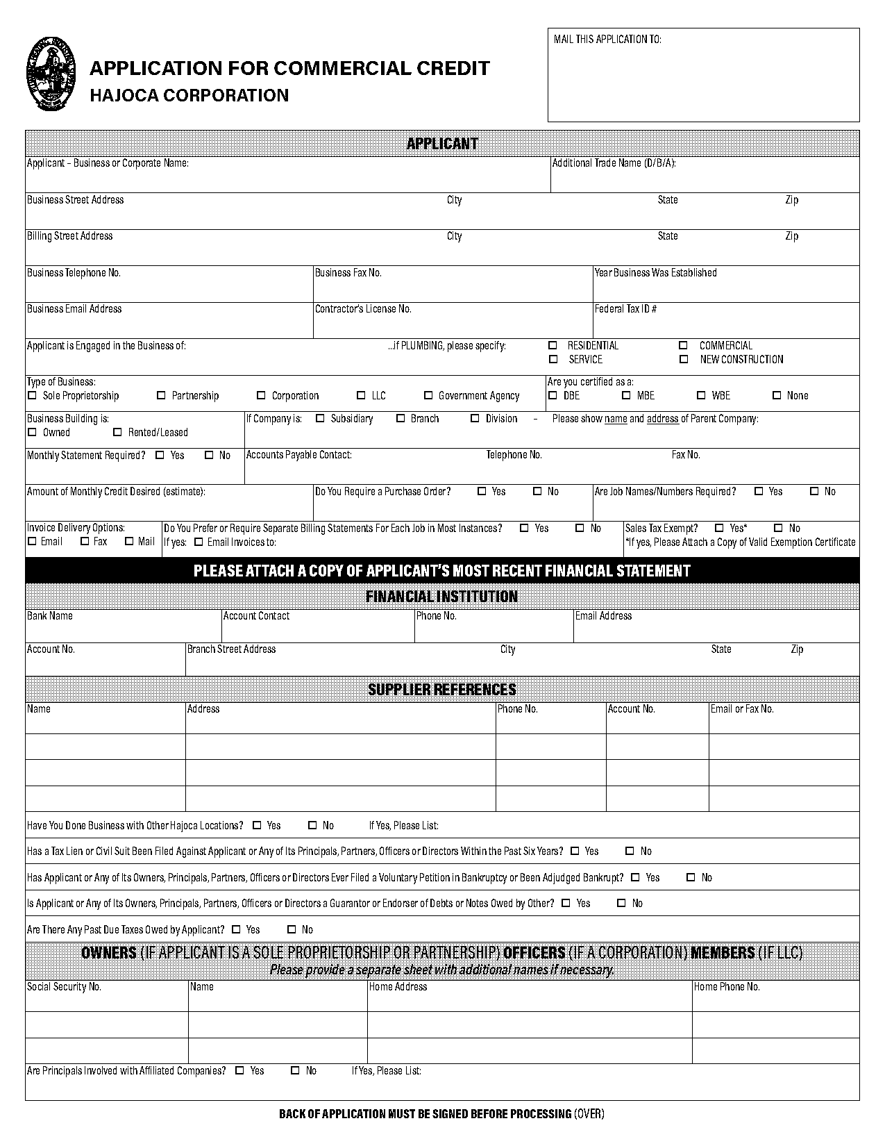 commercial credit application form pdf