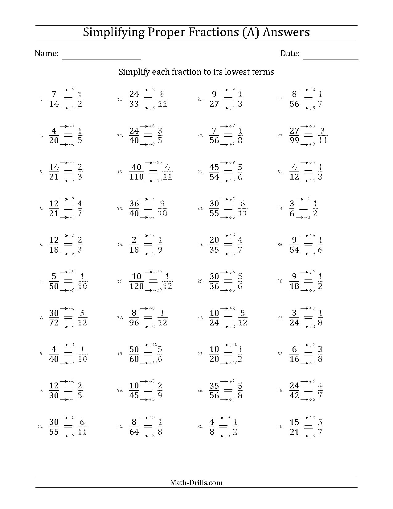 math drills simplify fractions worksheet