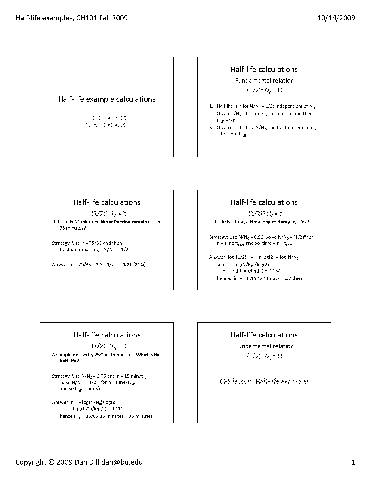 half life calculation example