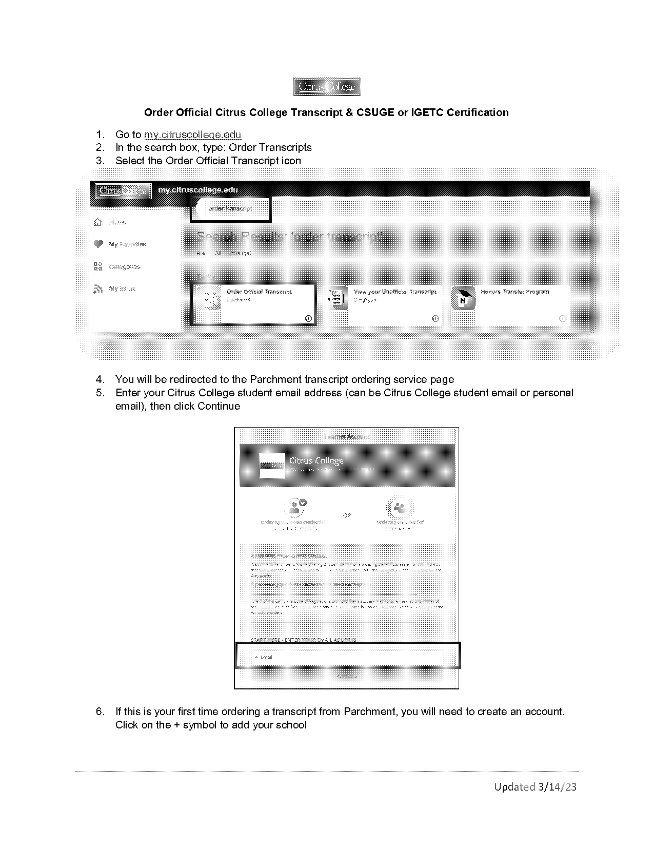 official transcript from college transferred from