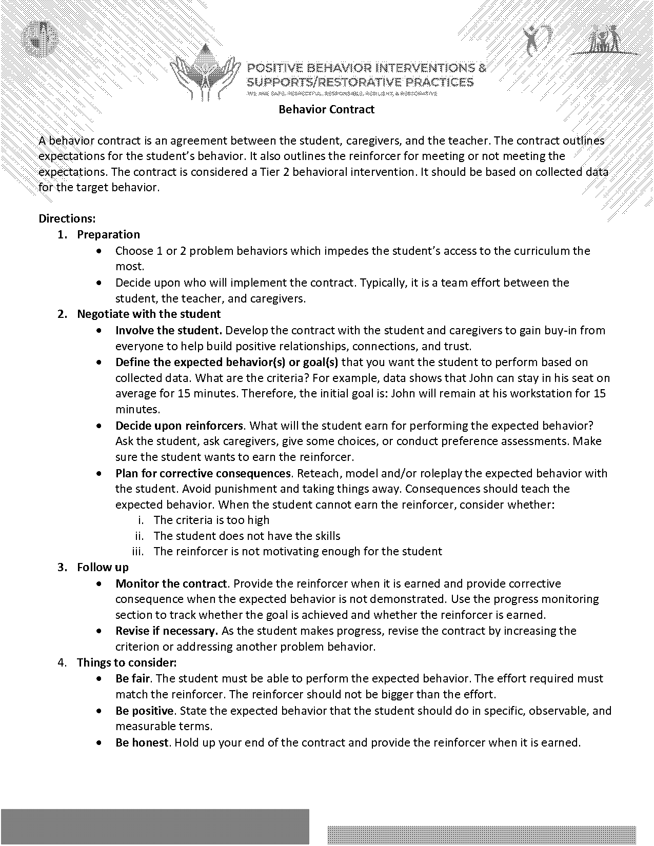 sample behavior contract for elementary students