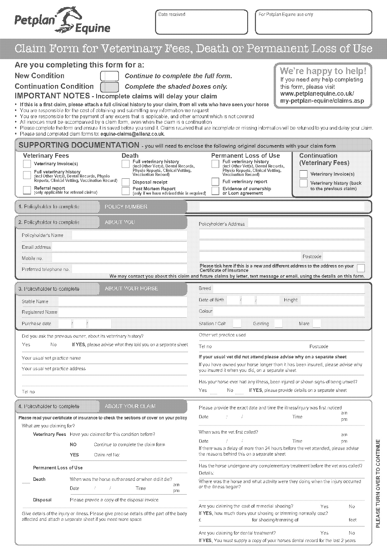 petplan blank claim form