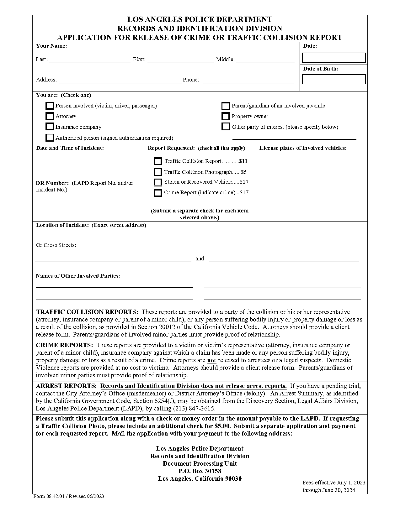 lapd certificate of release form