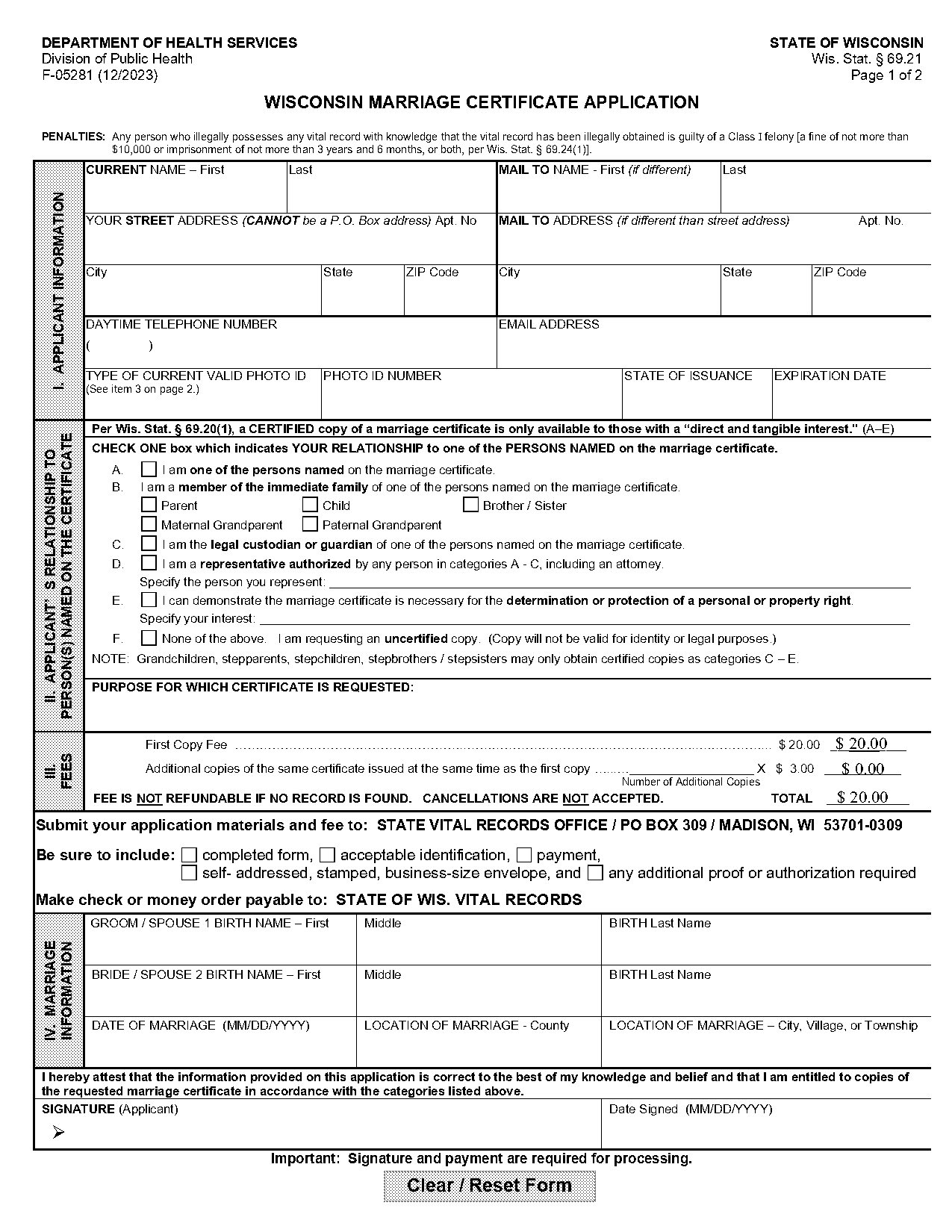 marriage certificate or record