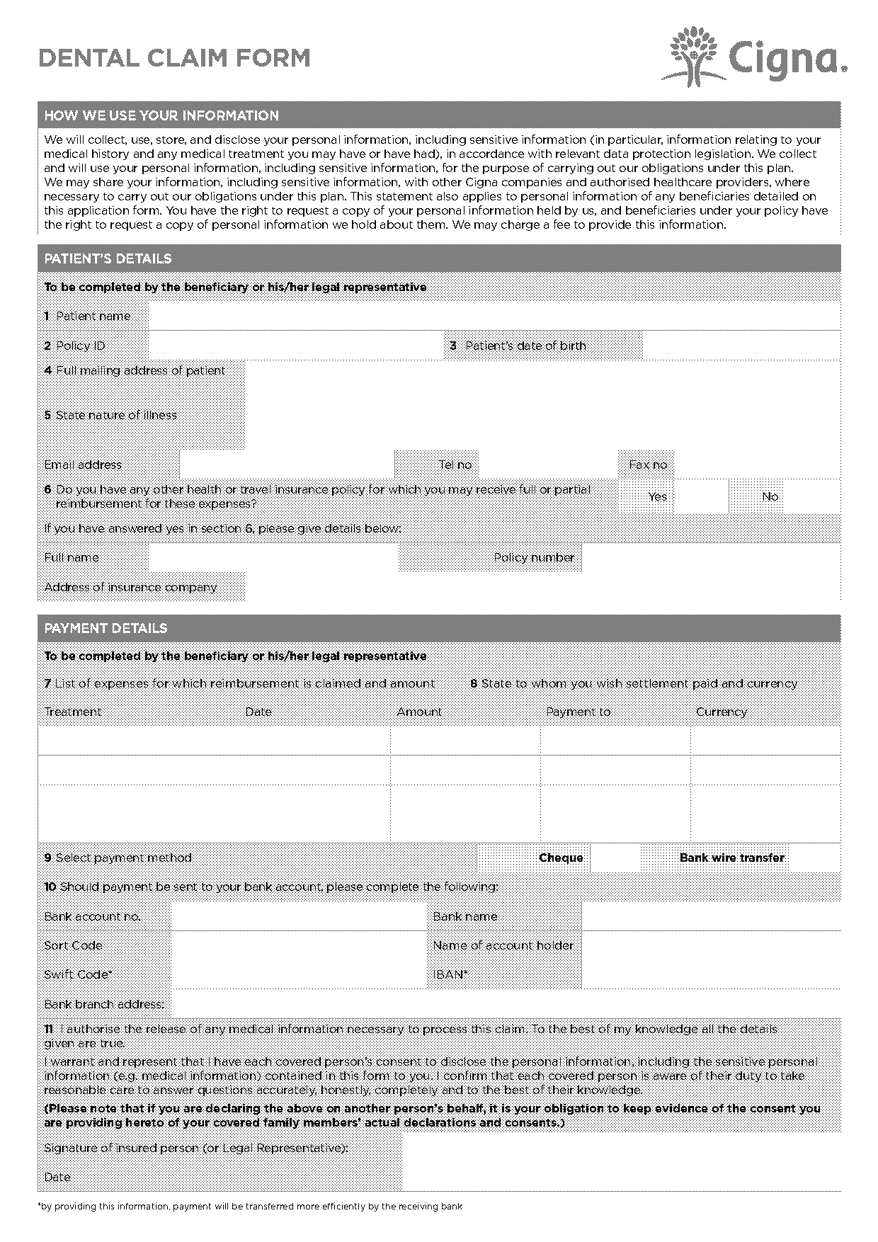 cigna dental ada claim form