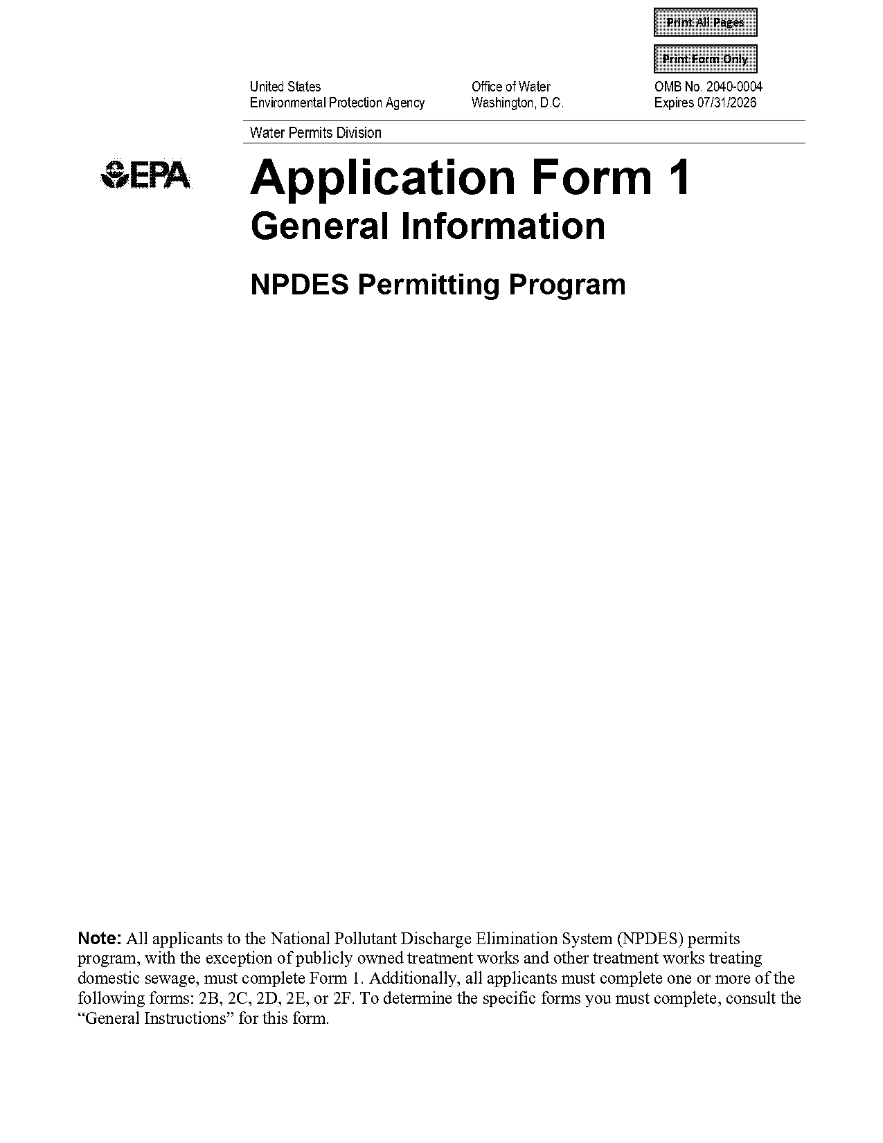 epa npdes permit renewal forms