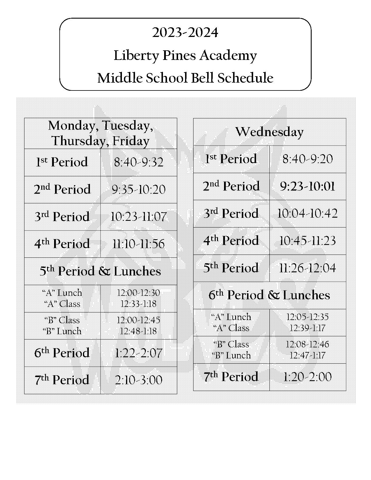 academy middle school bell schedule