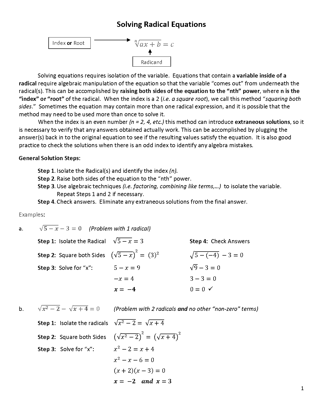 solving radical equations worksheets with answers