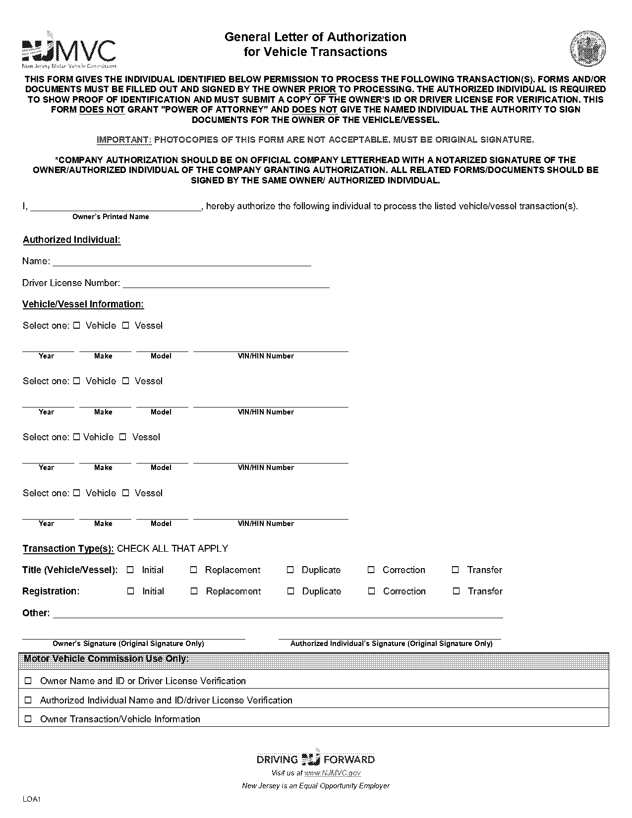 letter or authorization form for phone transfer