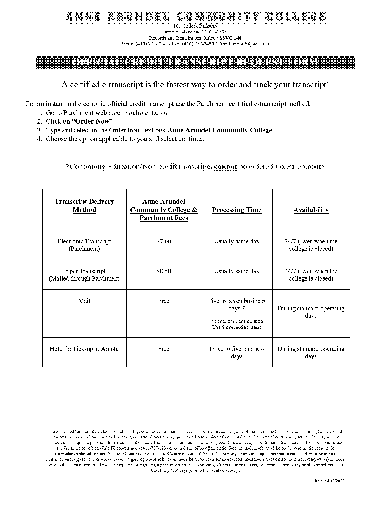 aacc records office hours