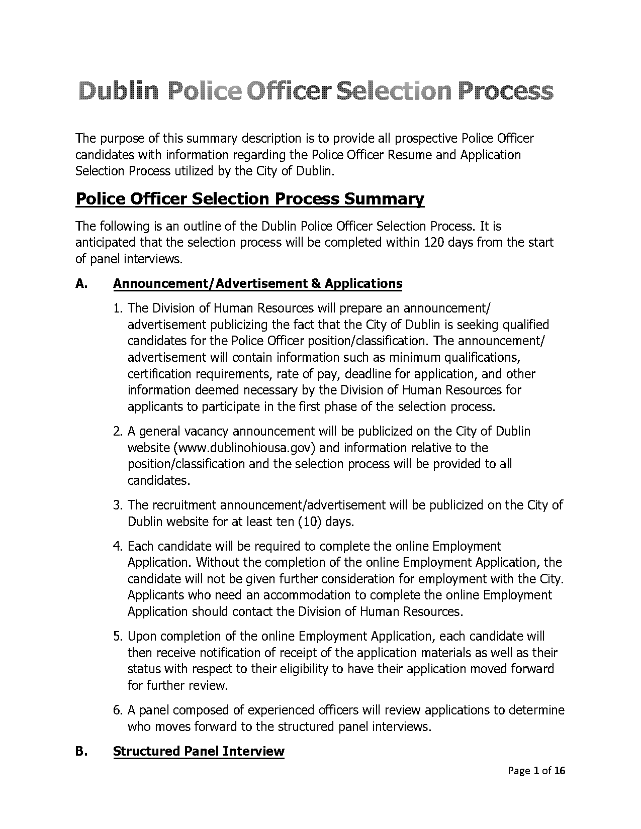 police training officer resume