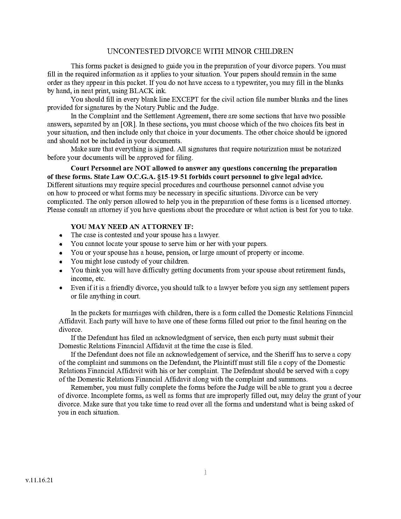 filling non contested divorce papers to georgia courts