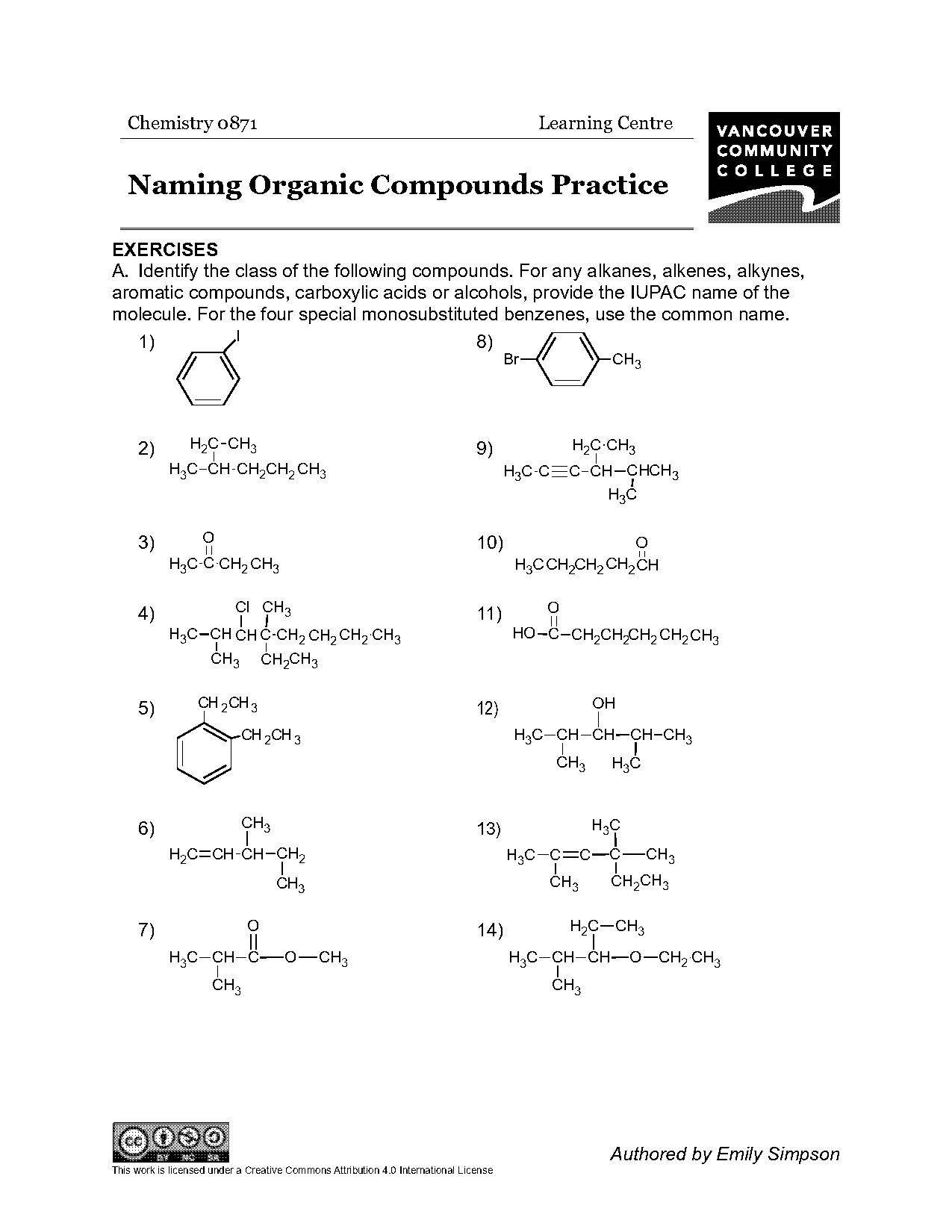 alcohol naming worksheet with answers