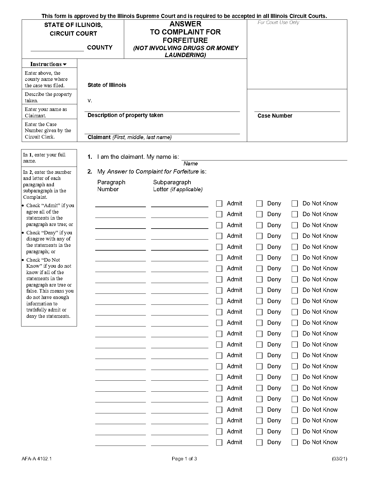 sample answer to forfeiture complaint