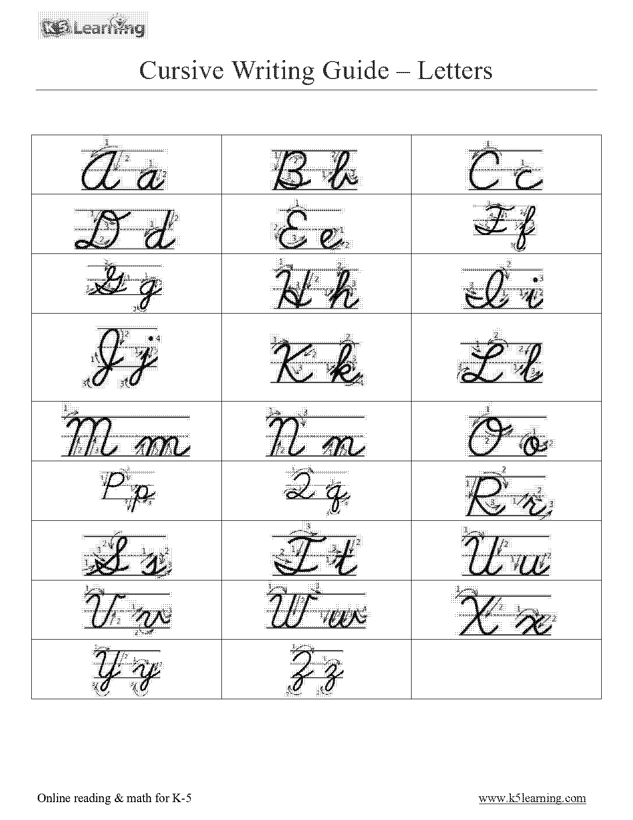 cursive letter reference chart