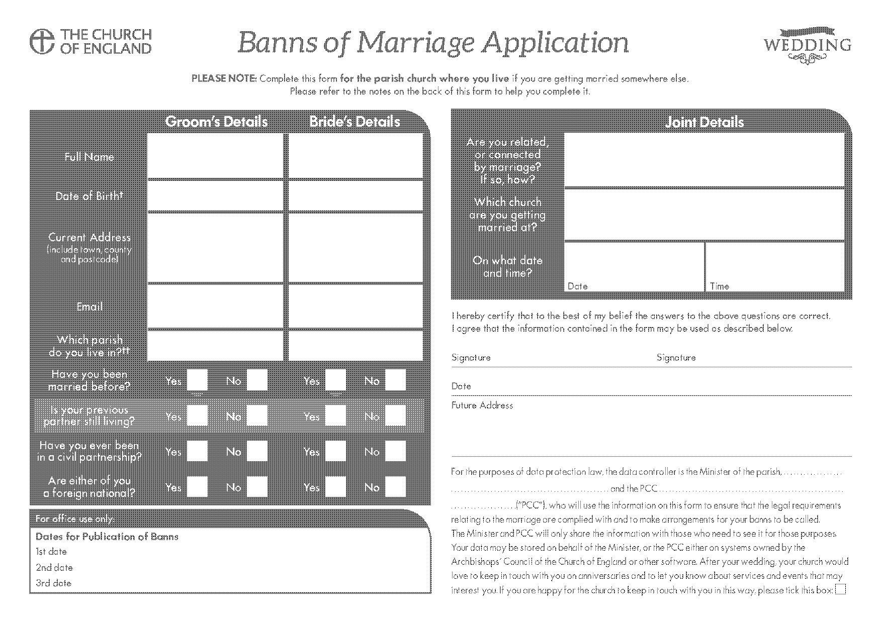 banns of marriage application form help