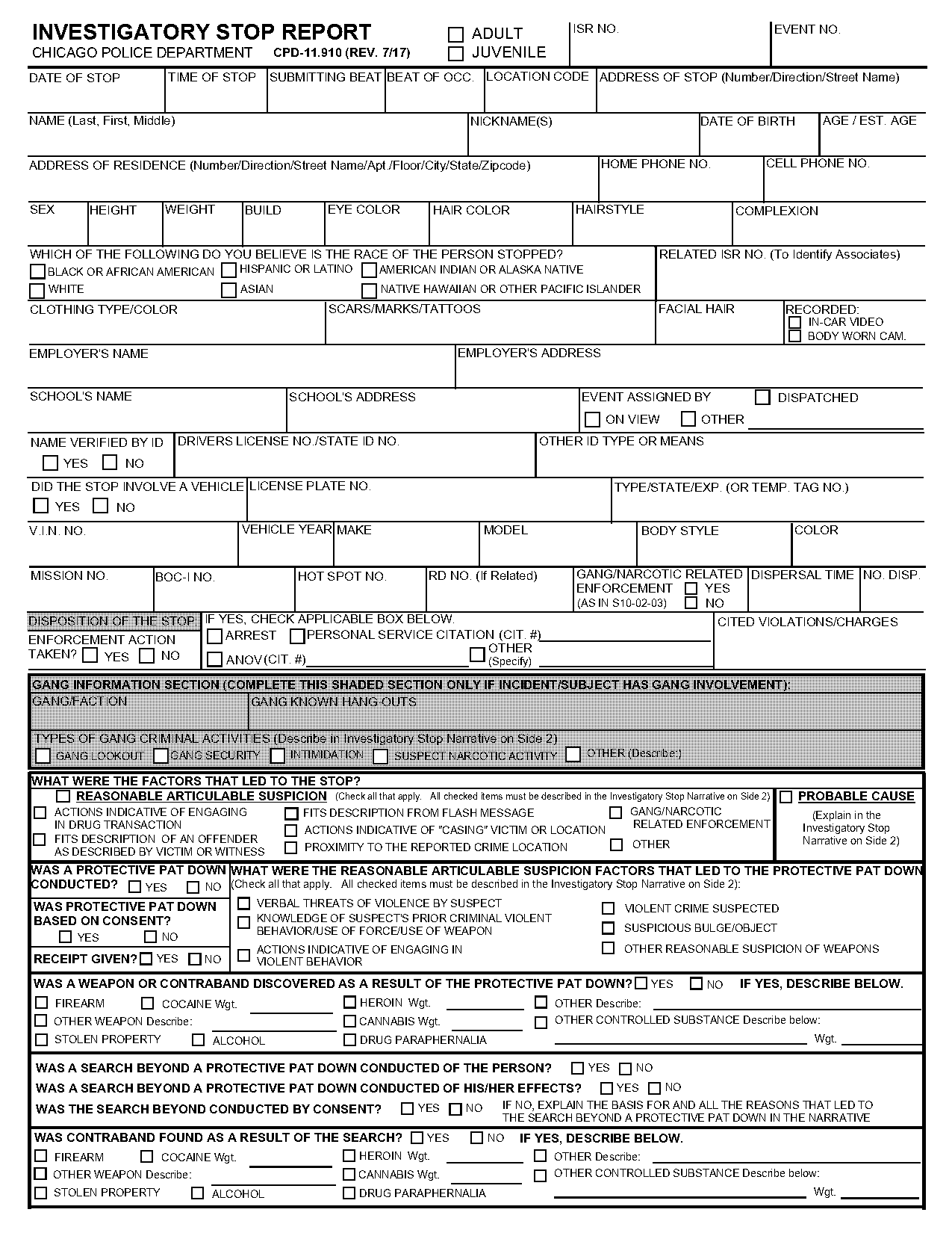 chicago police investigative stop report