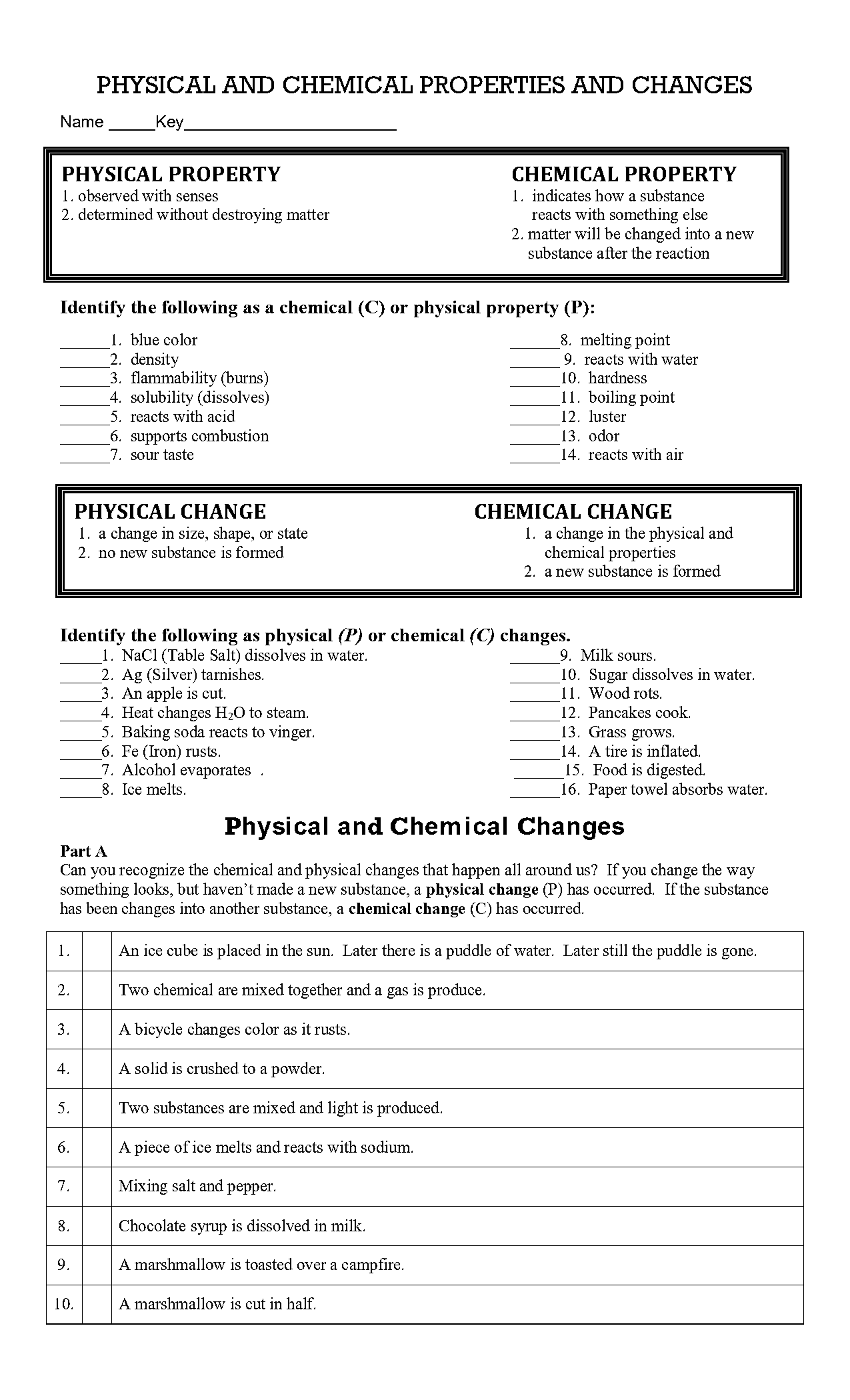 classifying chemicals using properties worksheet