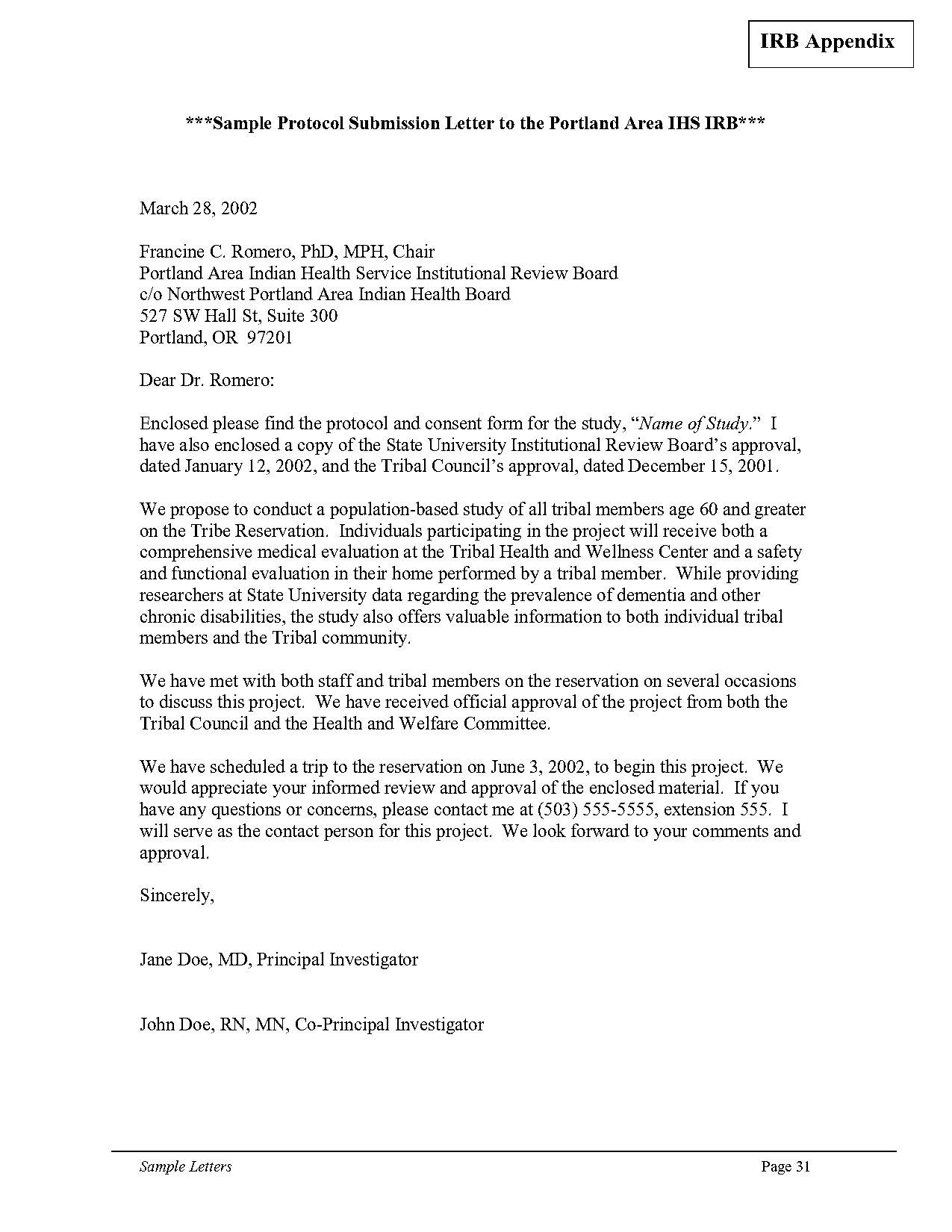 sample cover letter for a proposal