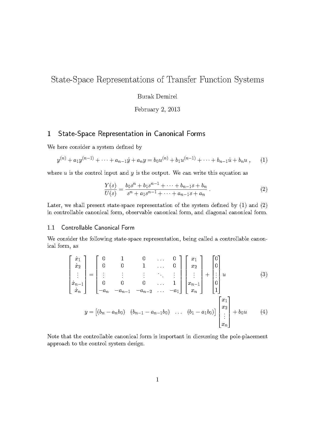 convert the following equation to state space form