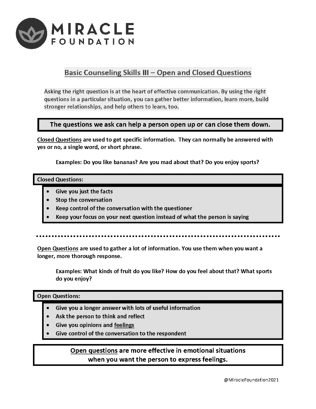 open and closed questionnaire