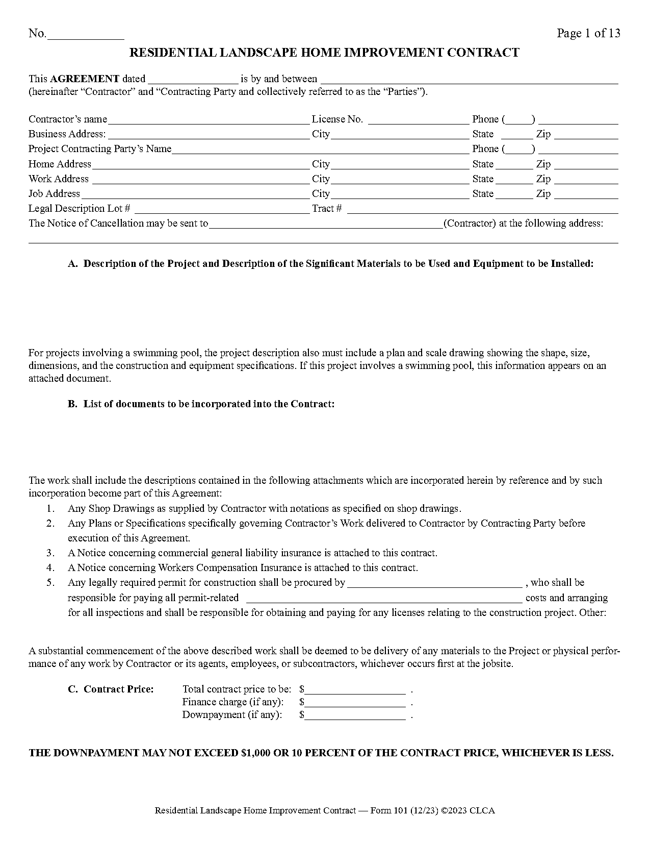 landscaping contract agreement samples