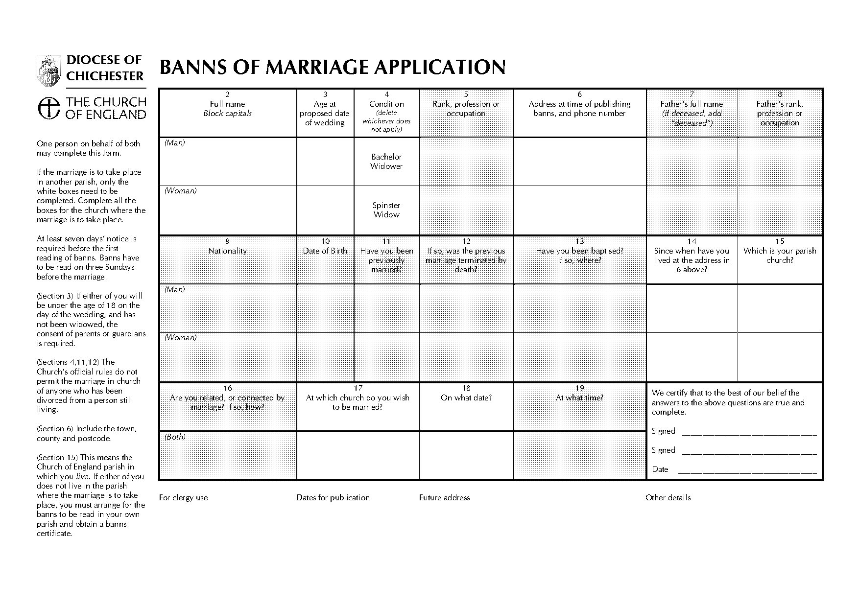 banns of marriage application form help