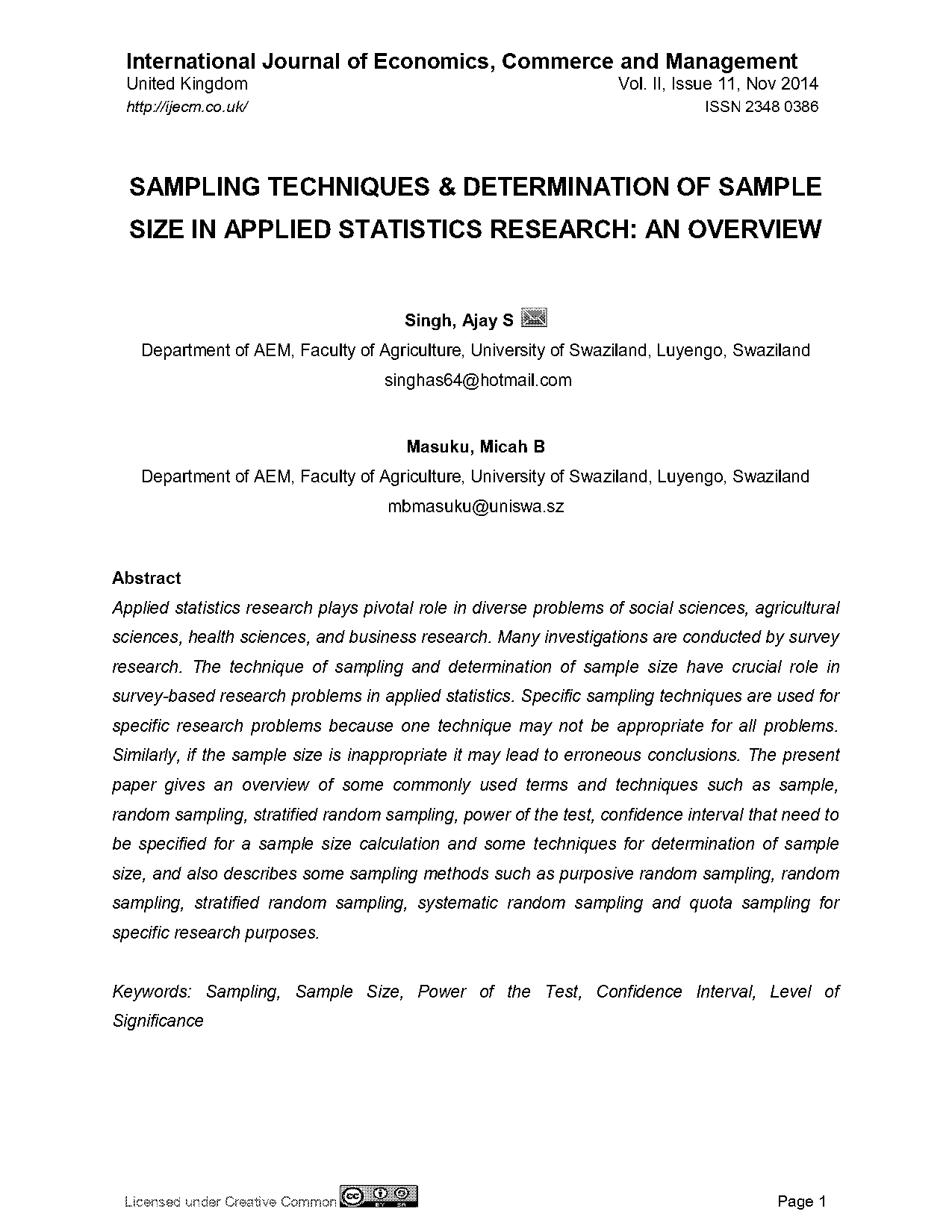 sample size calculation for small population