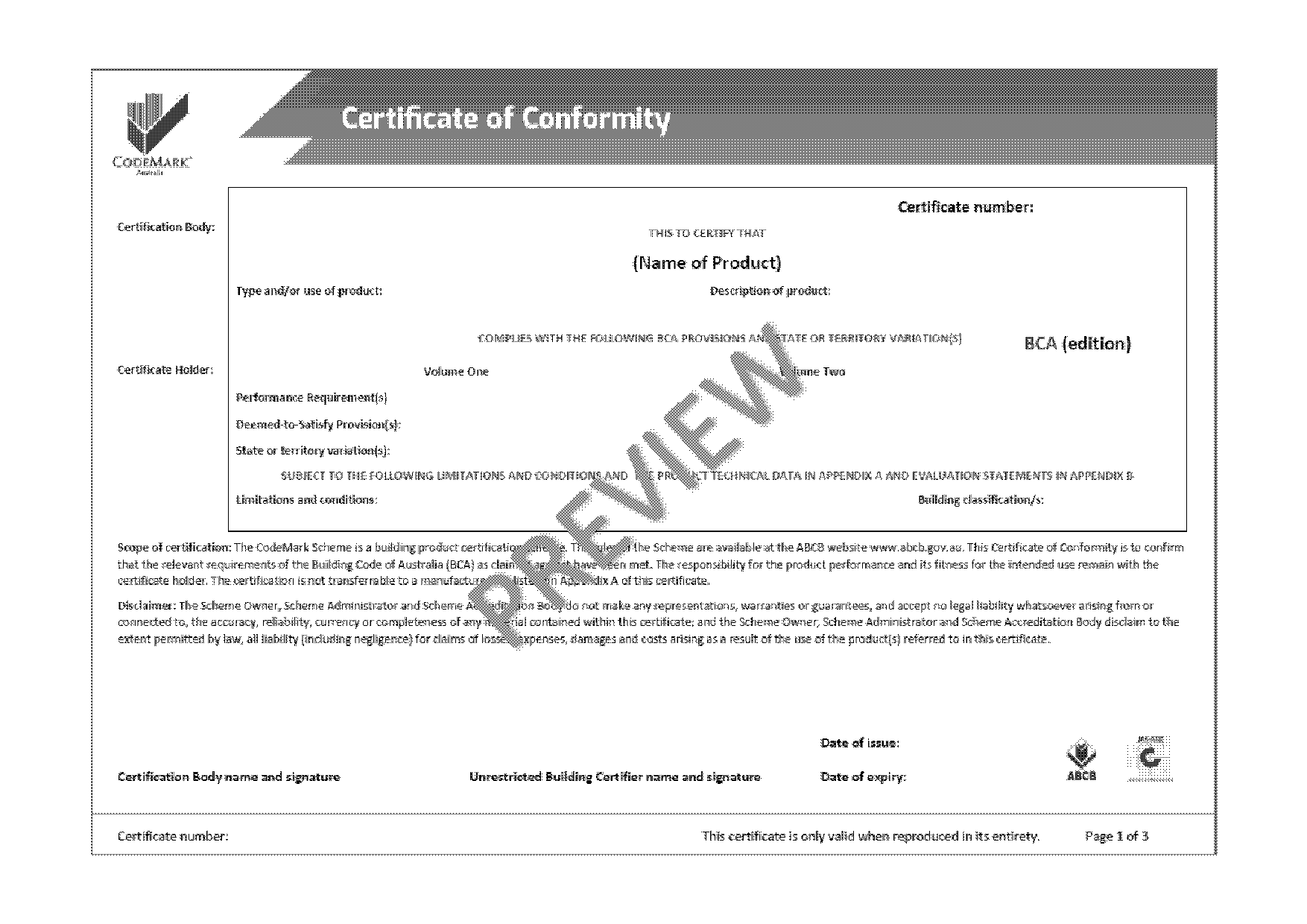 product certificate of conformity template